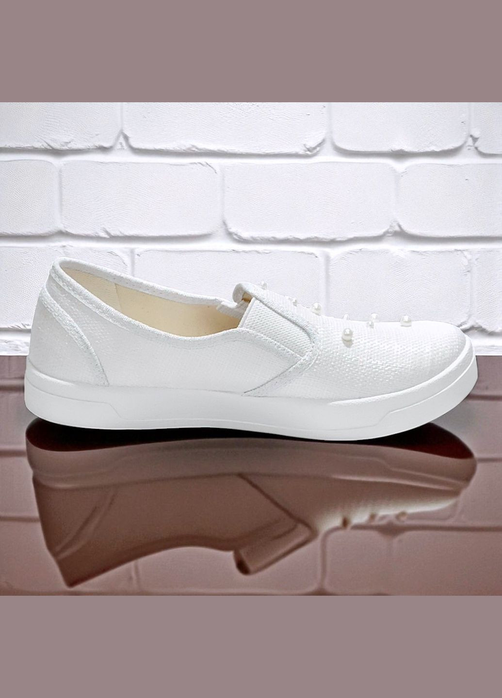 Белые ортопедические текстильные слипоны для подростка девочки валди Waldi с заклепками, с жемчугом