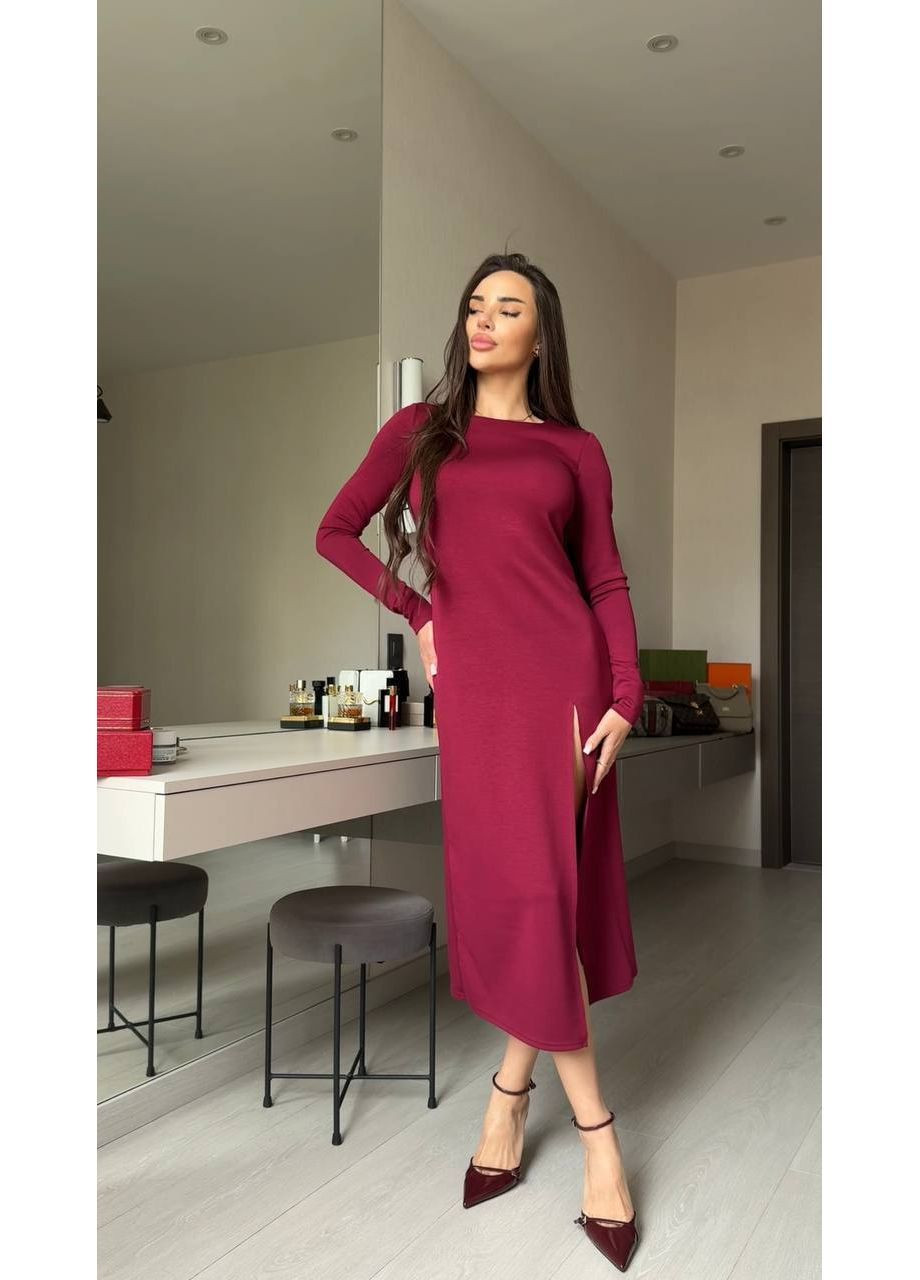 Бордовое повседневный, вечернее, деловое, кэжуал женское платье силуэтная No Brand однотонное