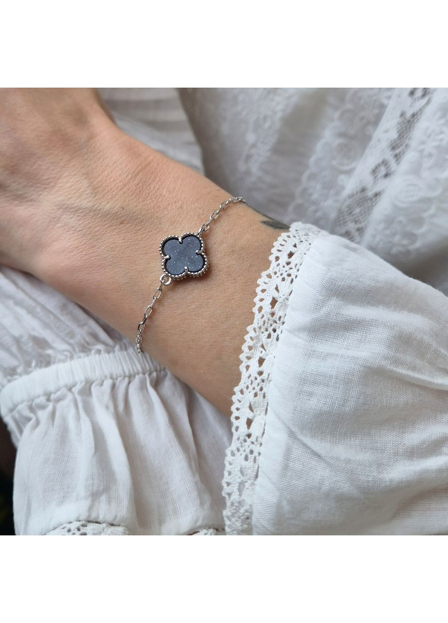 Срібний браслет Квітка з Авантюрином Срібло 925 проби Родованное 4949м 2.83г Nobrand (369974975)