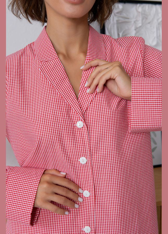 Червона всесезон піжамний бавовняний костюм з брюками red plaid Forly