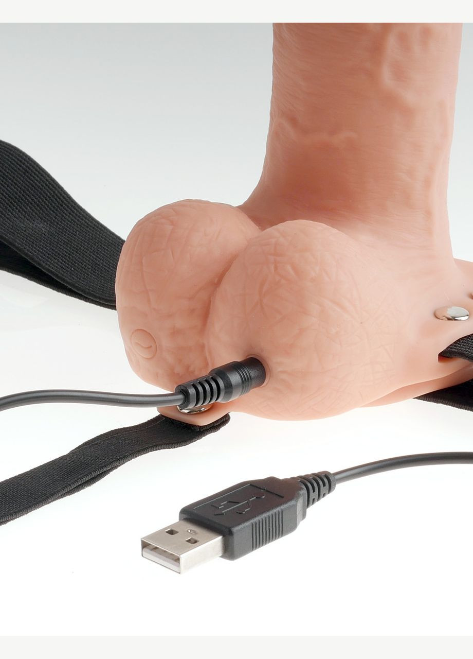 Реалістичний порожнистий страпон із вібрацією Fetish Fantasy 11" Hollow Rechargeable Strap-on with Balls INTERSHOP Pipedream (341303840)