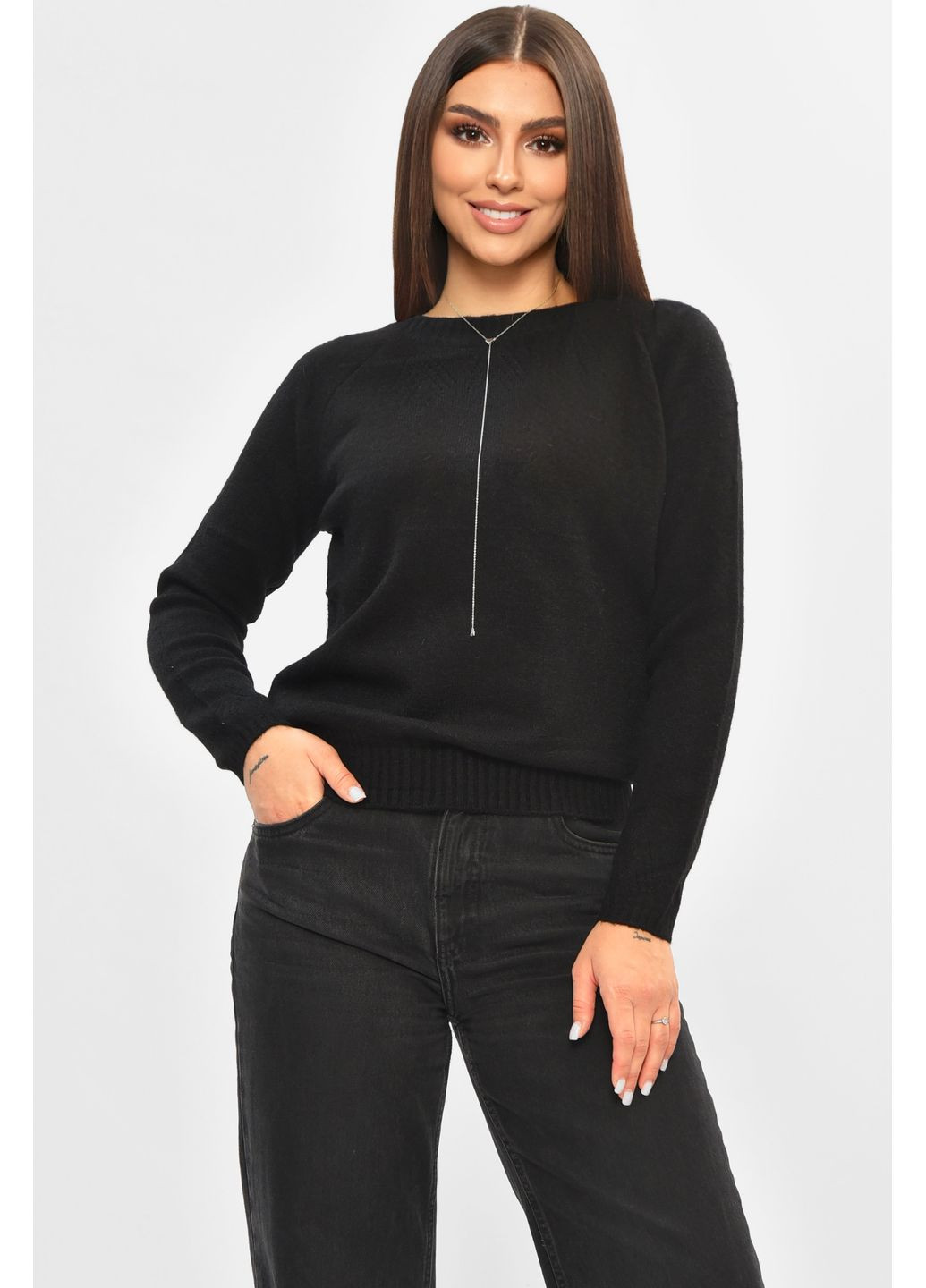 Кофта жіноча однотонна чорного кольору Let's Shop (360601855)