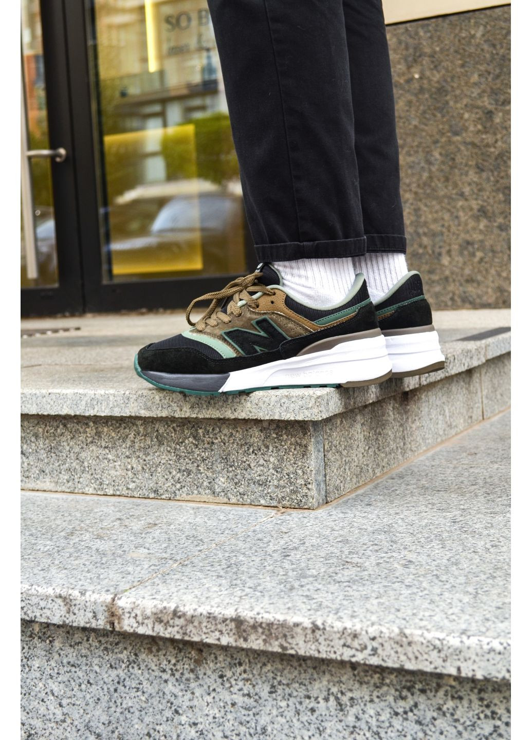 Серые демисезонные кроссовки мужские new balance 997 black green нью беланс 997 No Brand