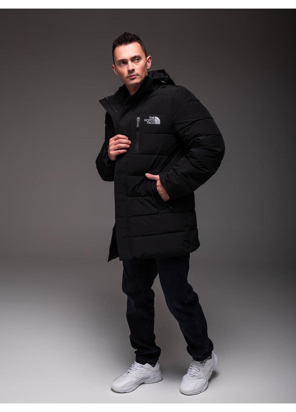 Чорна куртка чоловіча подовжена зимова . парка чоловіча No Brand