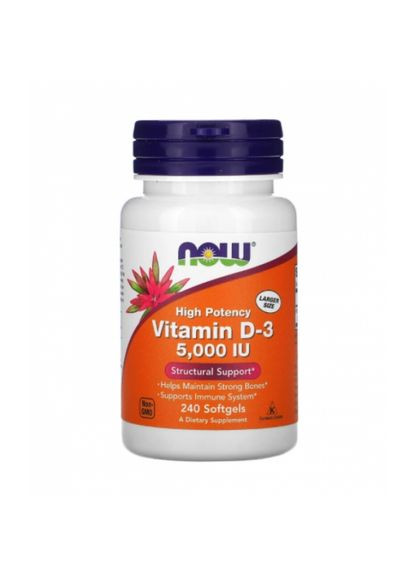 Вітамін Д3, Vitamin D3,, 5000 МЕ, 240 капсул (NOW-00373) Now Foods (266038862)