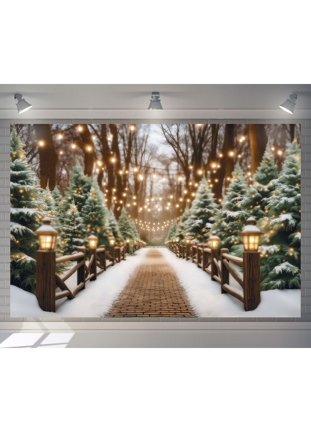 Фотозона Зимова алея з гірляндами та ялинками – №46535 Vinylpex (369929925)