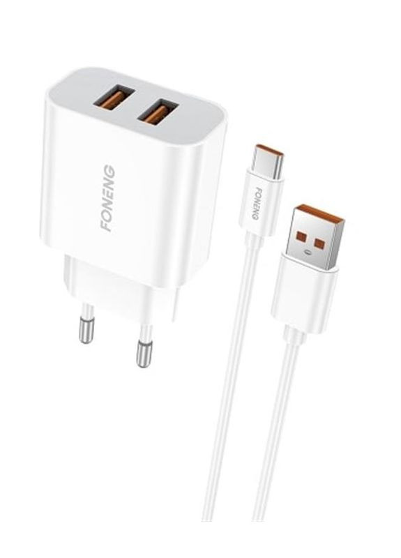 Сетевое зарядное устройство EU45 Dual USB Charger (2USBх2.4A) White (EU45-CH-TC) + кабель USB Type C FONENG (336955489)