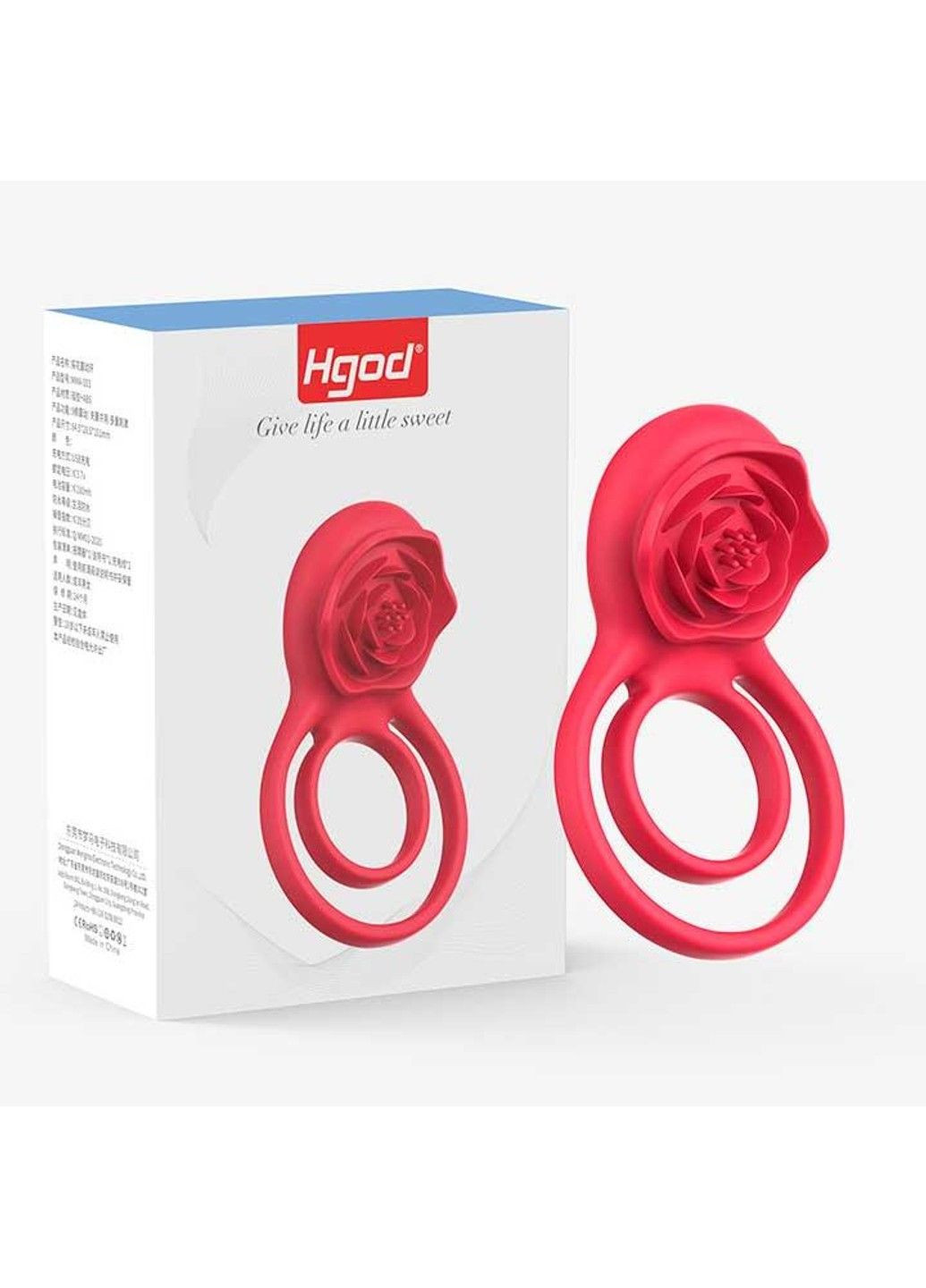 Красное двойное эрекционное кольцо с вибрацией "Hgod Rose" USB No Brand (288538667)