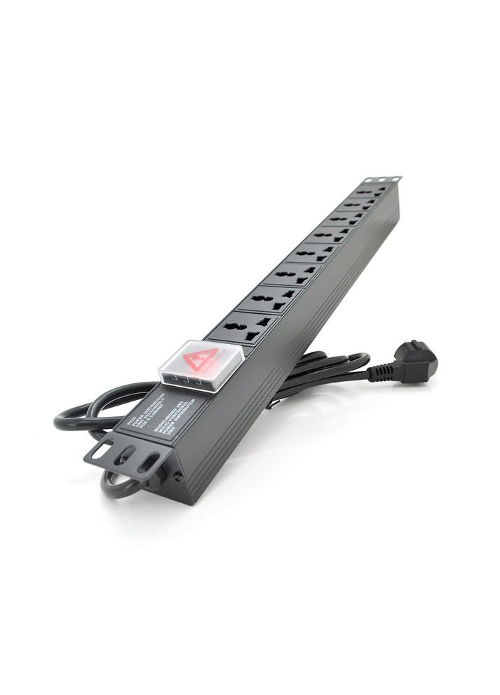 Подовжувач на 8 розеток з вимикачем, 220В, 1U 19", алюмінієвий корпус, чорний довжина кабелю 1,8 м, Q25 Pipo (314931463)