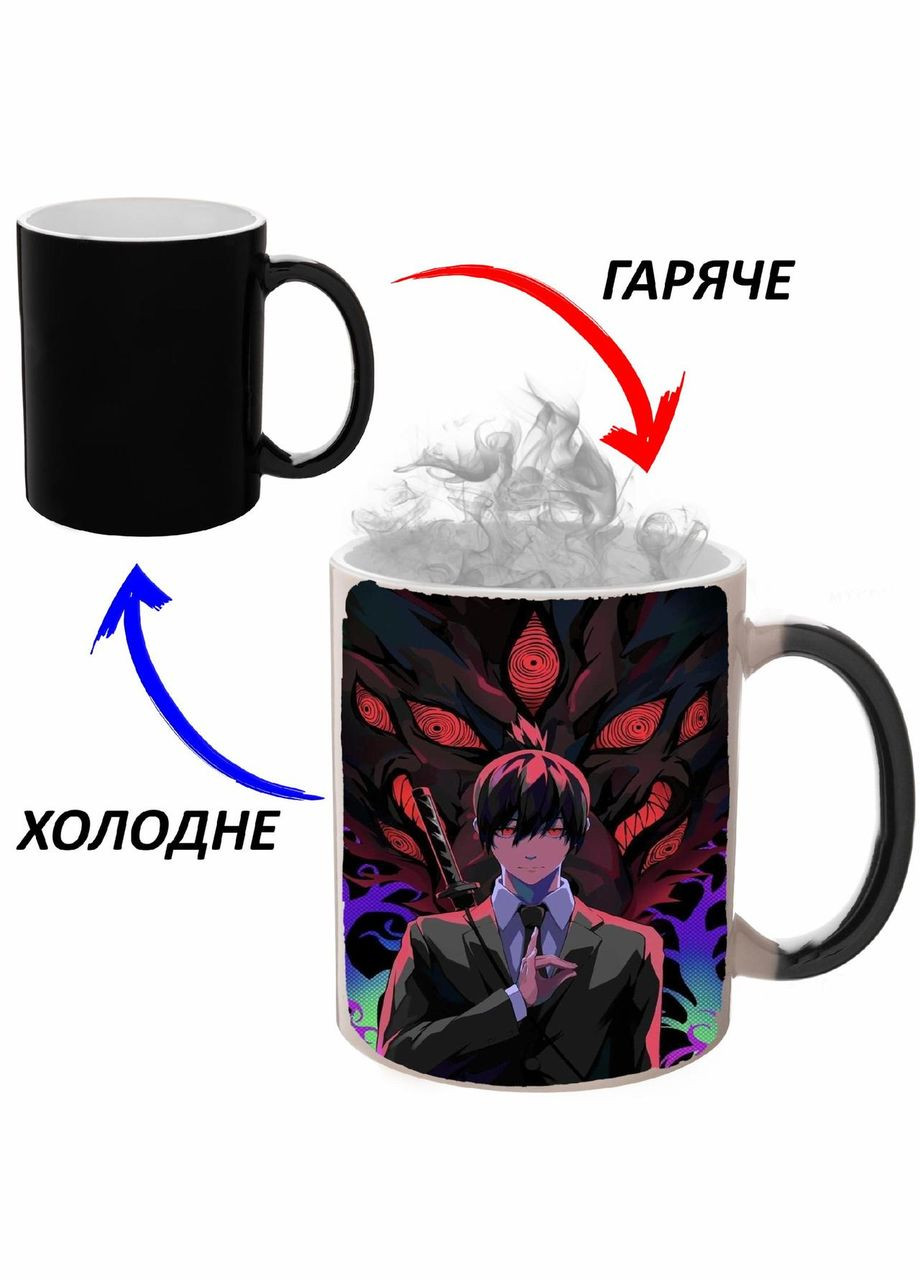 Чашка хамелон Людина-бензопила Аніме #002 (кухоль, горнятко) Чорна 330 мл No Brand (323471718)