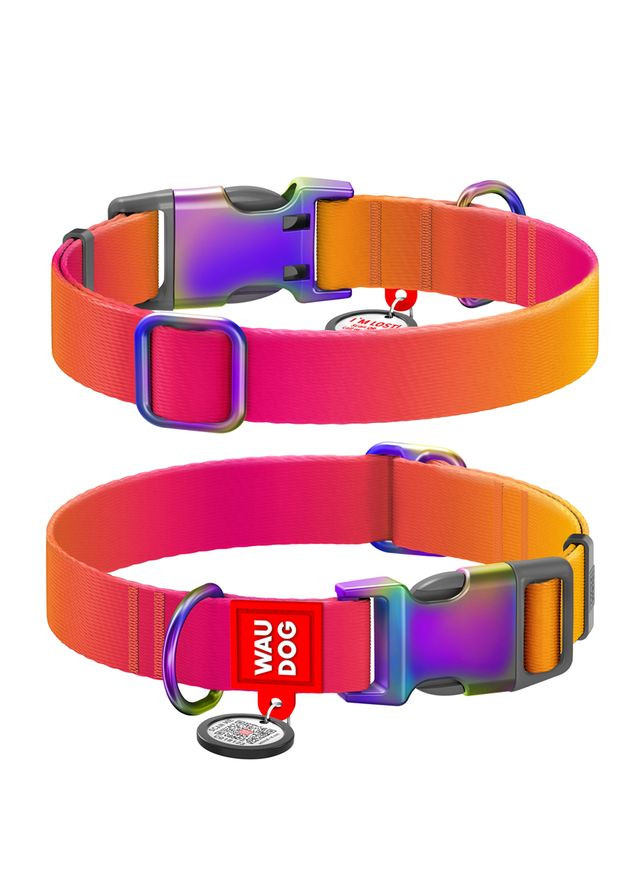 Ошейник для собак нейлоновый Nylon Recycled c QR паспортом, градиент,, Ш 25 мм, Дл 37-58 см WAUDOG (333706254)