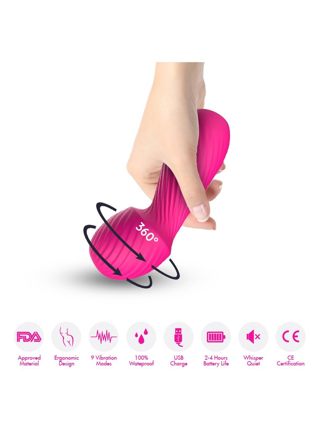 Вибромассажер с гибкой головкой, силиконовый, розовый Boss Series (292012043)