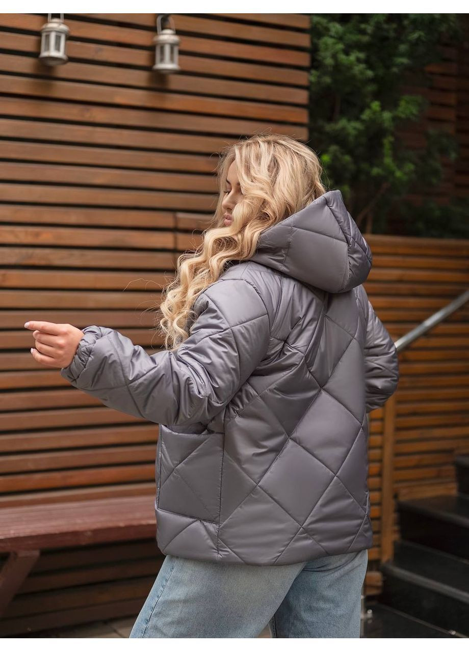 Серая демисезонная женская осенняя стеганая куртка No Brand