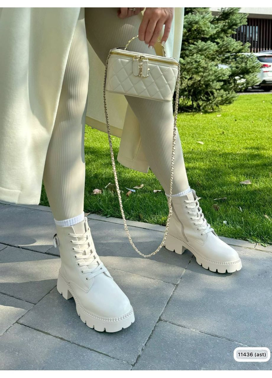 Жіночі зимові черевики з натуральної шкіри колір світло молочний на хутрі No Brand (369960133)