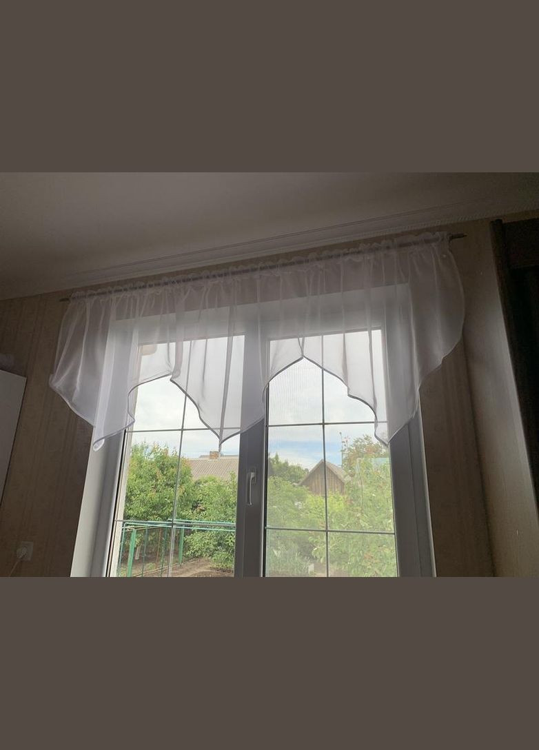 Ламбрекен готовий на тасьмі, короткий тюль на вікно, декор для вікон Вуаль Білий 320*75 Hanna (317171300)