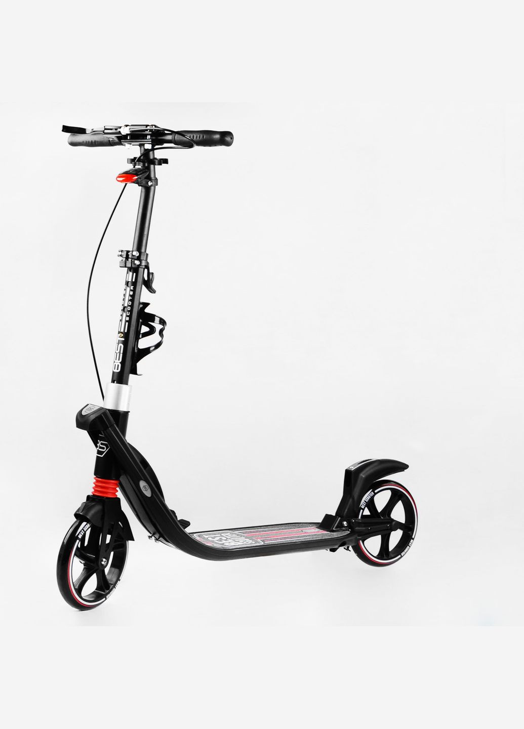 Двоколісний складний самокат, ліхтарик, 2 амортизатори. Black and red (114434) Best Scooter (340911640)