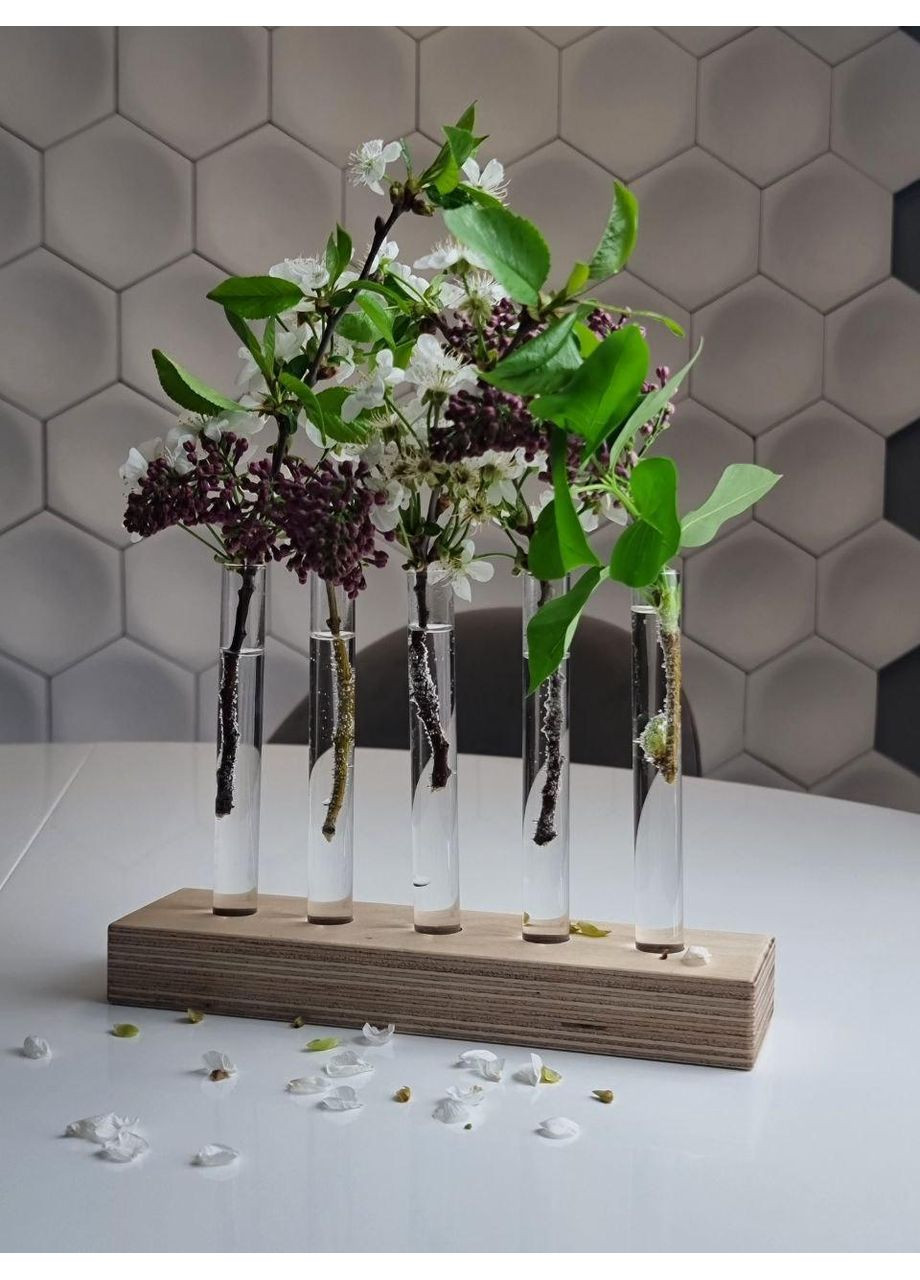 Деревянная ваза для цветов с пробирками | Ручная работа | Эко-декор и оригинальный подарок Maysternya (348319097)