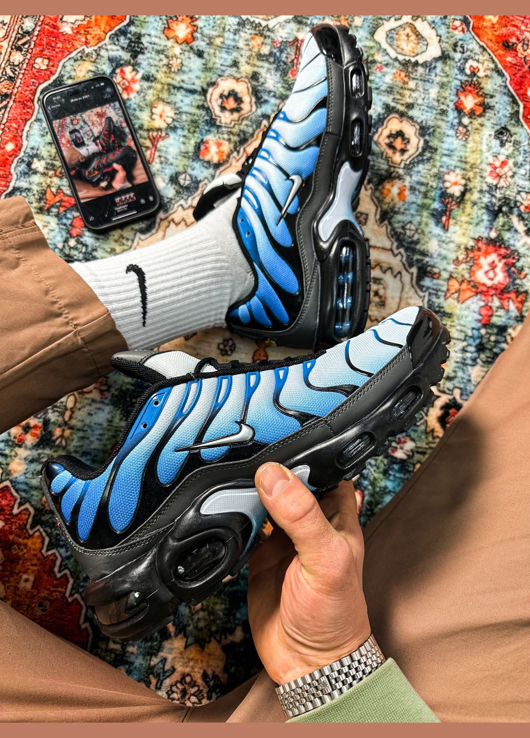 Голубые демисезонные кроссовки мужские nike air max tn plus chilly blue black | найк аир макс тн голубые черные No Brand