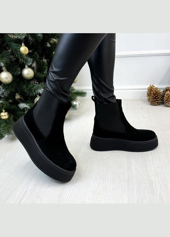 Зимние челси женские черные замшевые на утолщенной подошве. 39 размер Vasha para из натуральной замши