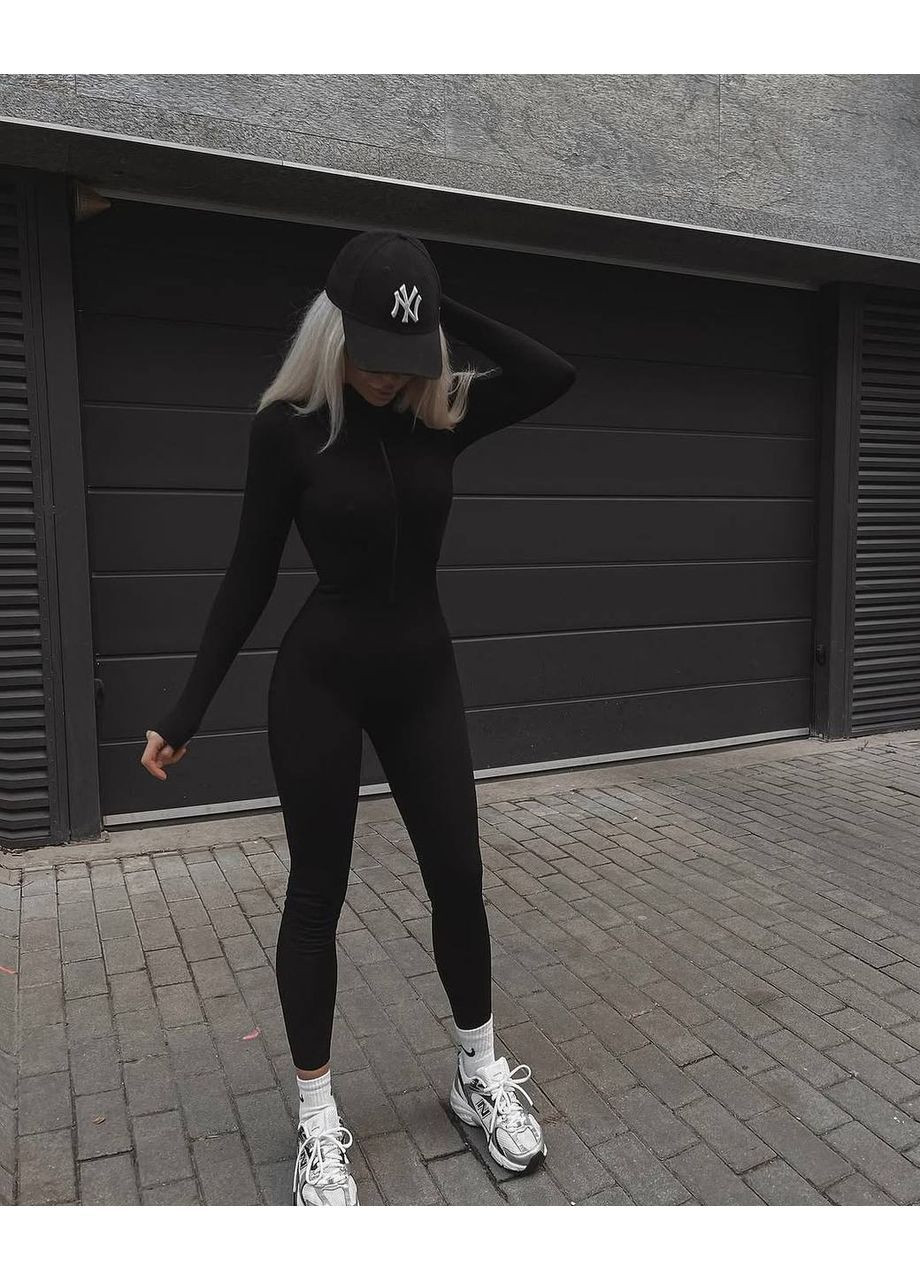 Комбинезон женский рубчик на флисе No Brand чёрный