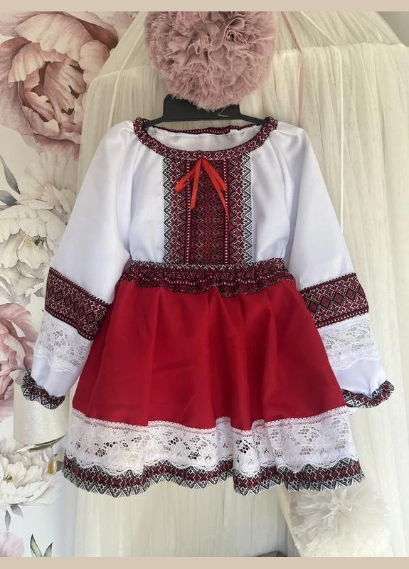 Белая костюм вышиванка для девочки классический белый с красным. (359472909)