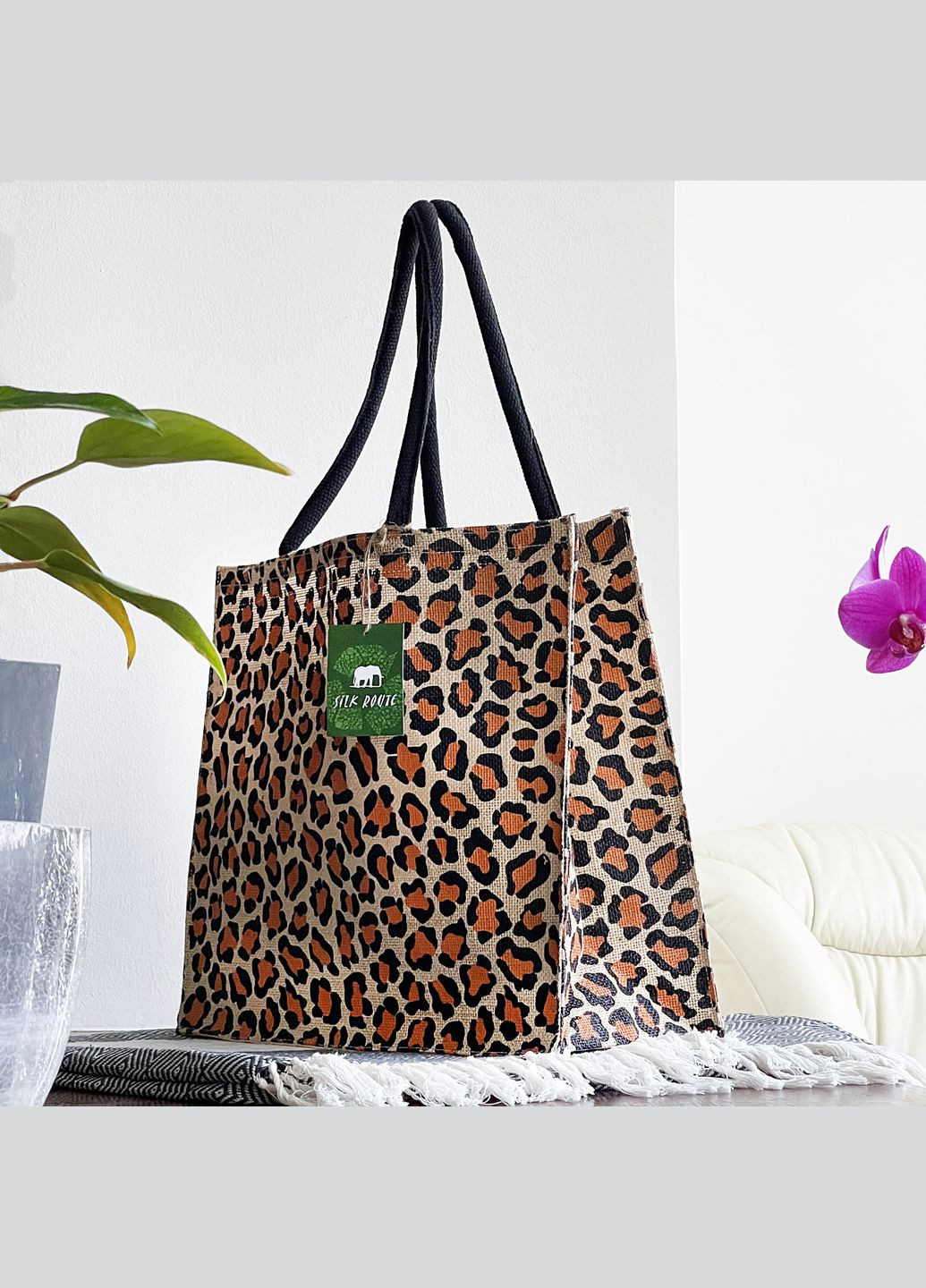 Леопардовая сумка джутовая шоппер (1241) Silk Route (278652204)