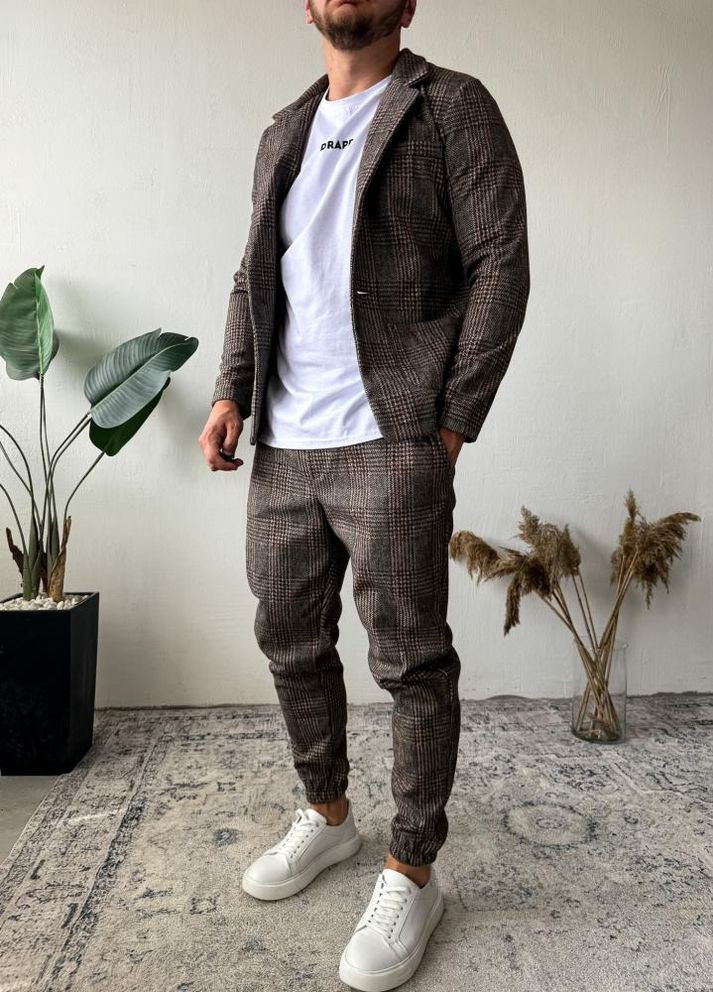 Коричневий демісезонний костюм чоловічий стильний кежуал мода весна осінь No Brand