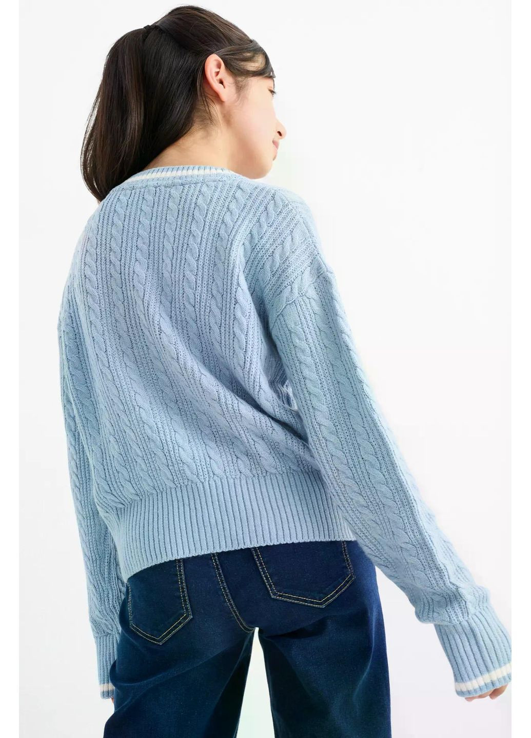 Голубой демисезонный детский вязаный свитер для девочки 128 см голубой (25082735) джемпер C&A