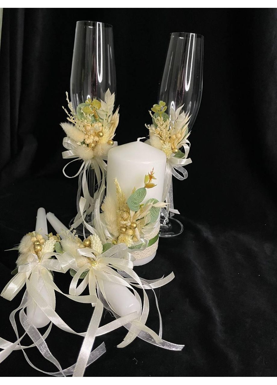 Комплект весільних келихів і свічок Весільний декор ручної роботи Свічки весільні Келихи для молодіжних No Brand (367056314)