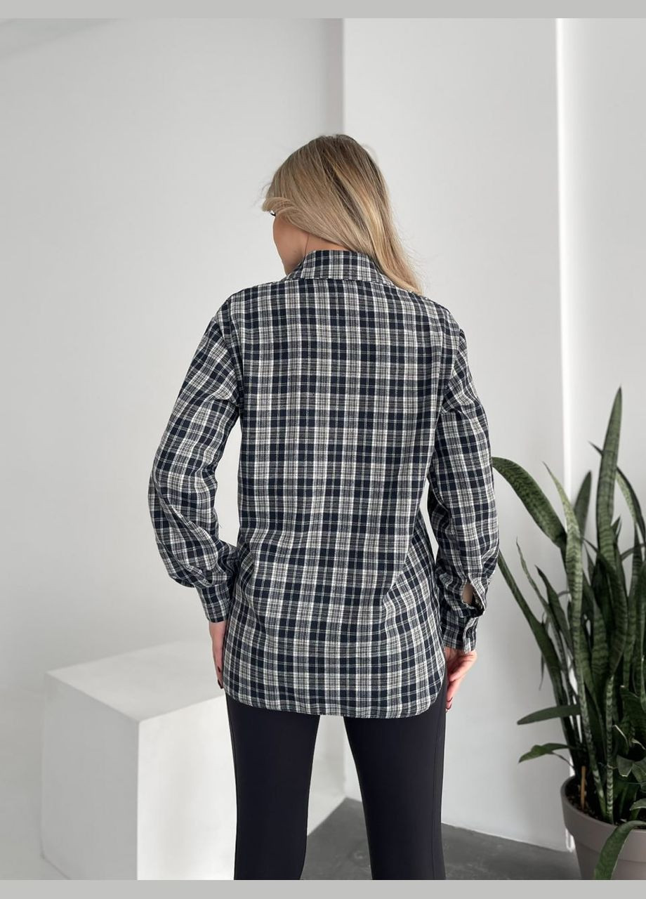 Черно-белая повседневный, кэжуал рубашка в клетку No Brand