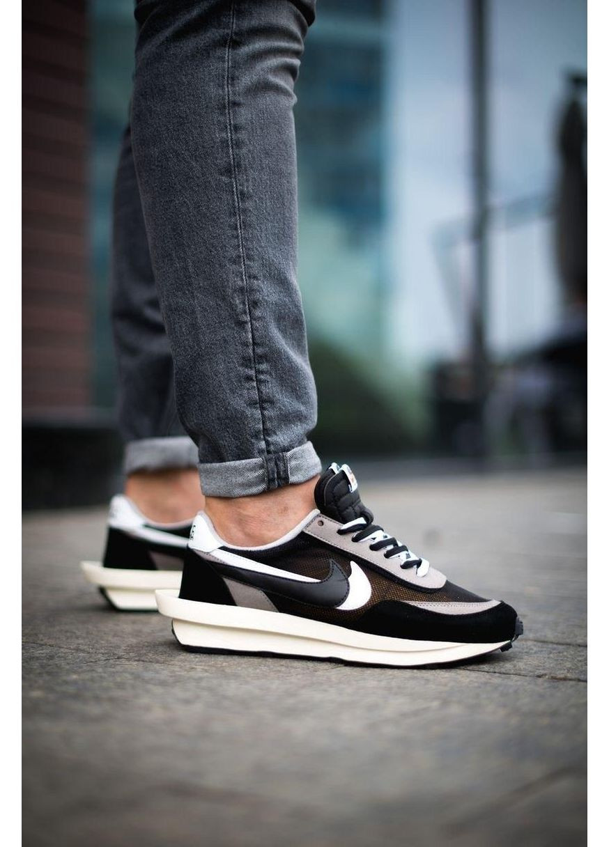 Чорні Осінні кросівки чоловічі nike ld waffle sacai black white 2 найк No Brand