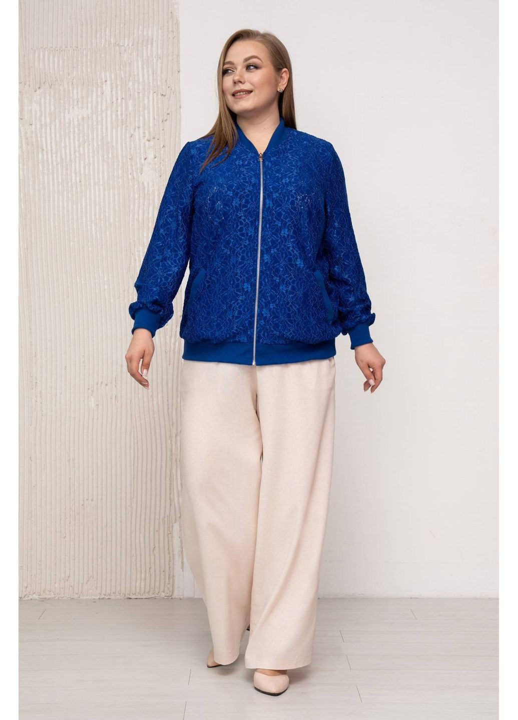 Гипюровый бомбер ТАЛА синий 54 Tatiana (349442023)
