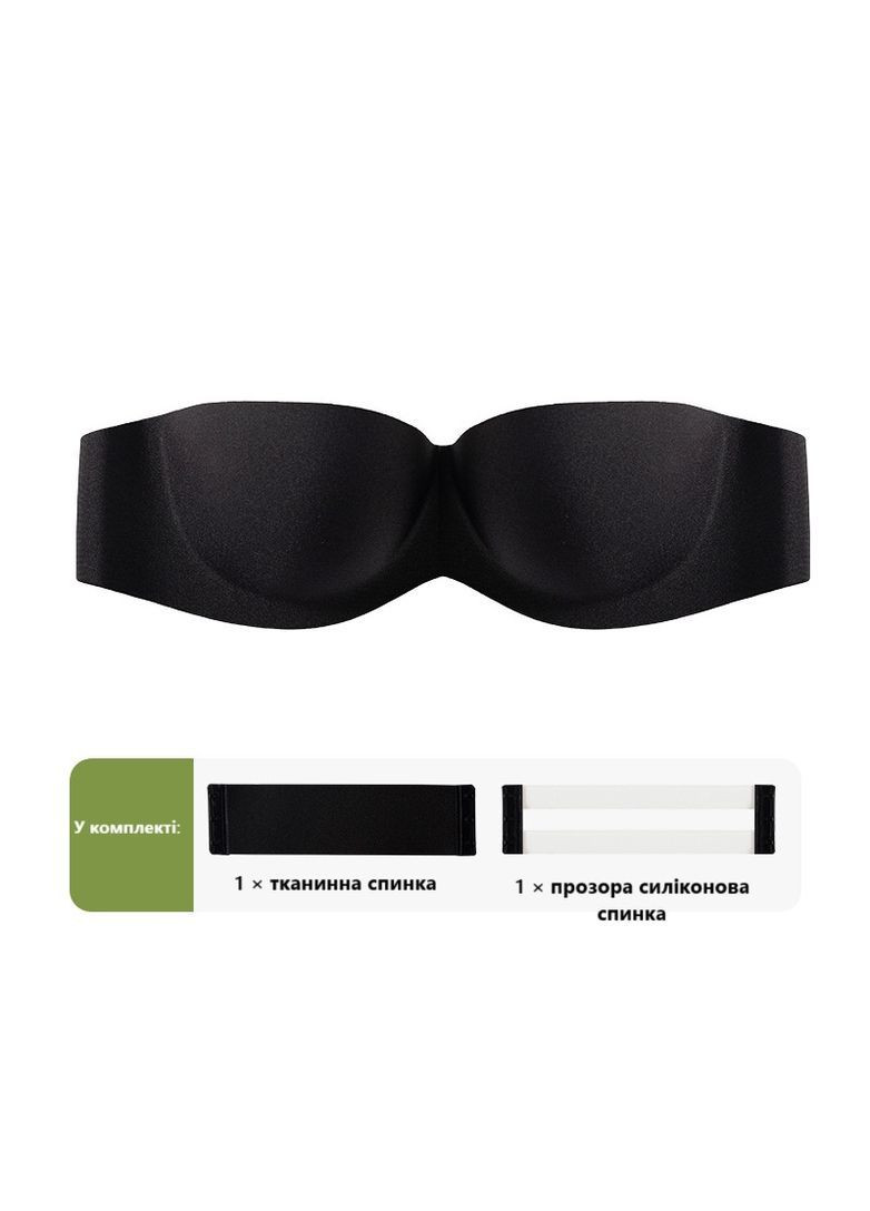 Чорний невидимка безшовний бюстгальтер бандо push-up з прозорою спинкою невидимий під відкритий одяг розмір 75b чорний 29510 No Brand з кісточками