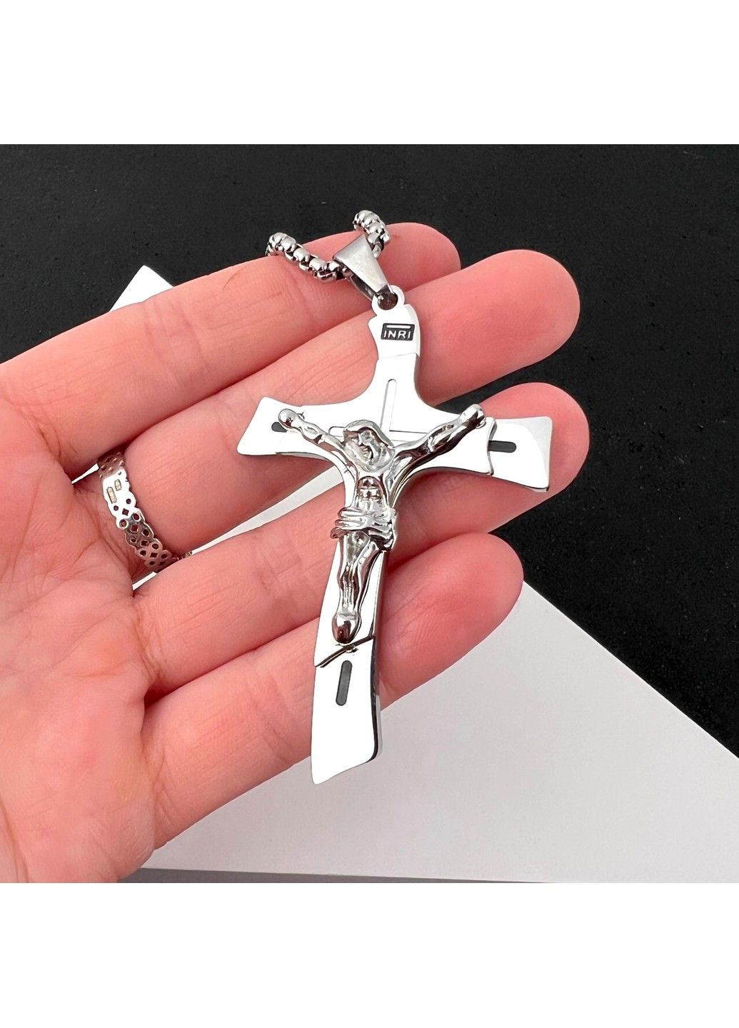 Хрестик із розп'яттям з нержавіючої медичної сталі PSC-102 No Brand (351503715)