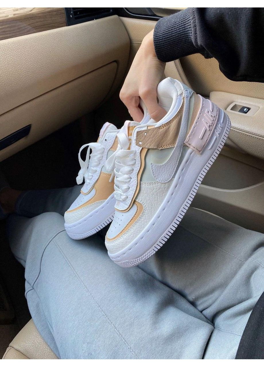 КРОССОВКИ ЖЕНСКИЕ NIKE AIR FORCE 1 SHADOW WHITE BEIGE НАЙК АИР ФОРС 1 ПРЕМИУМ No Brand бежевые демисезоны (367171497)