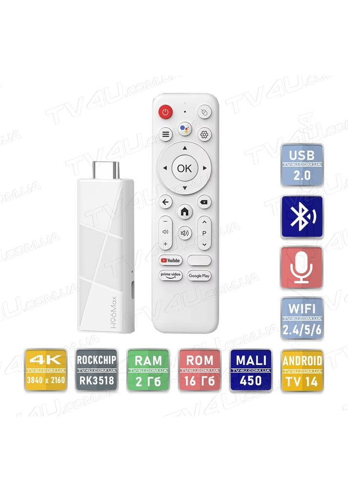 Смарт ТВ приставка стик Max RK3518 2/16 Гб Android TV 14 Smart Box Stick H96 (347642480)