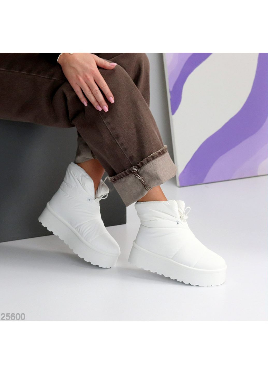 Белые дутики andora (код 25600) 🤍 плащевка | зима | экомех No Brand