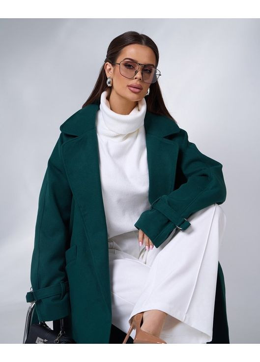 Темно-зелене демісезонне Подовжене пальто з бічними розрізами ISSA PLUS
