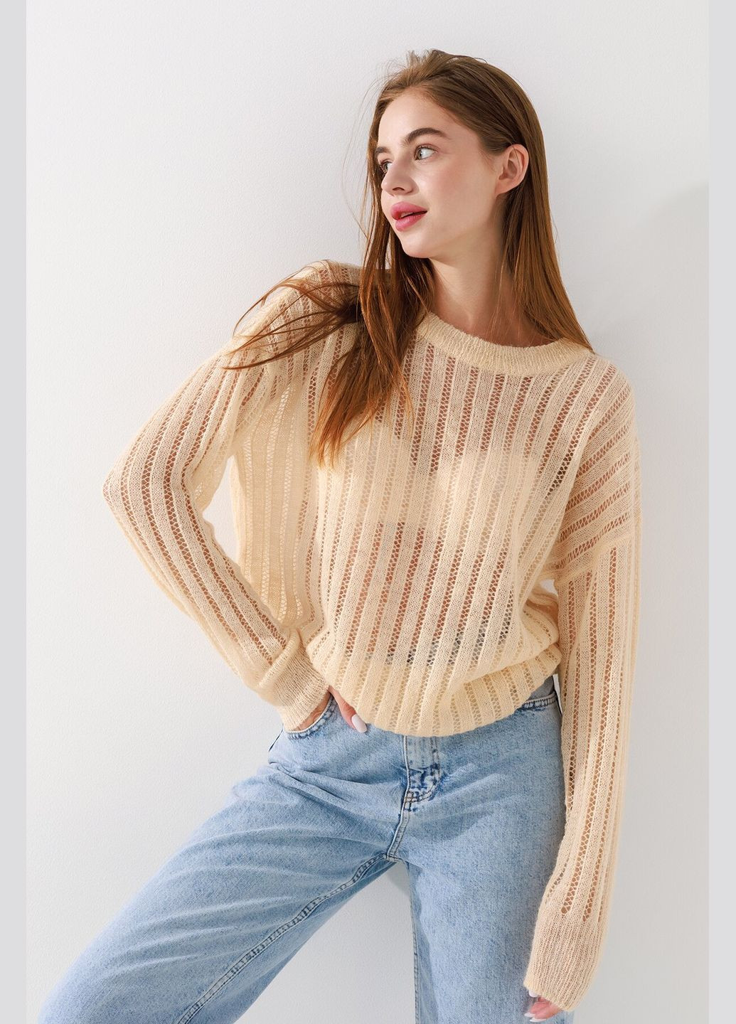 Светло-бежевый демисезонный джемпер однотонный женский m0013 светло-бежевый (2000990547637d) shop (2000990547637) Accorddream