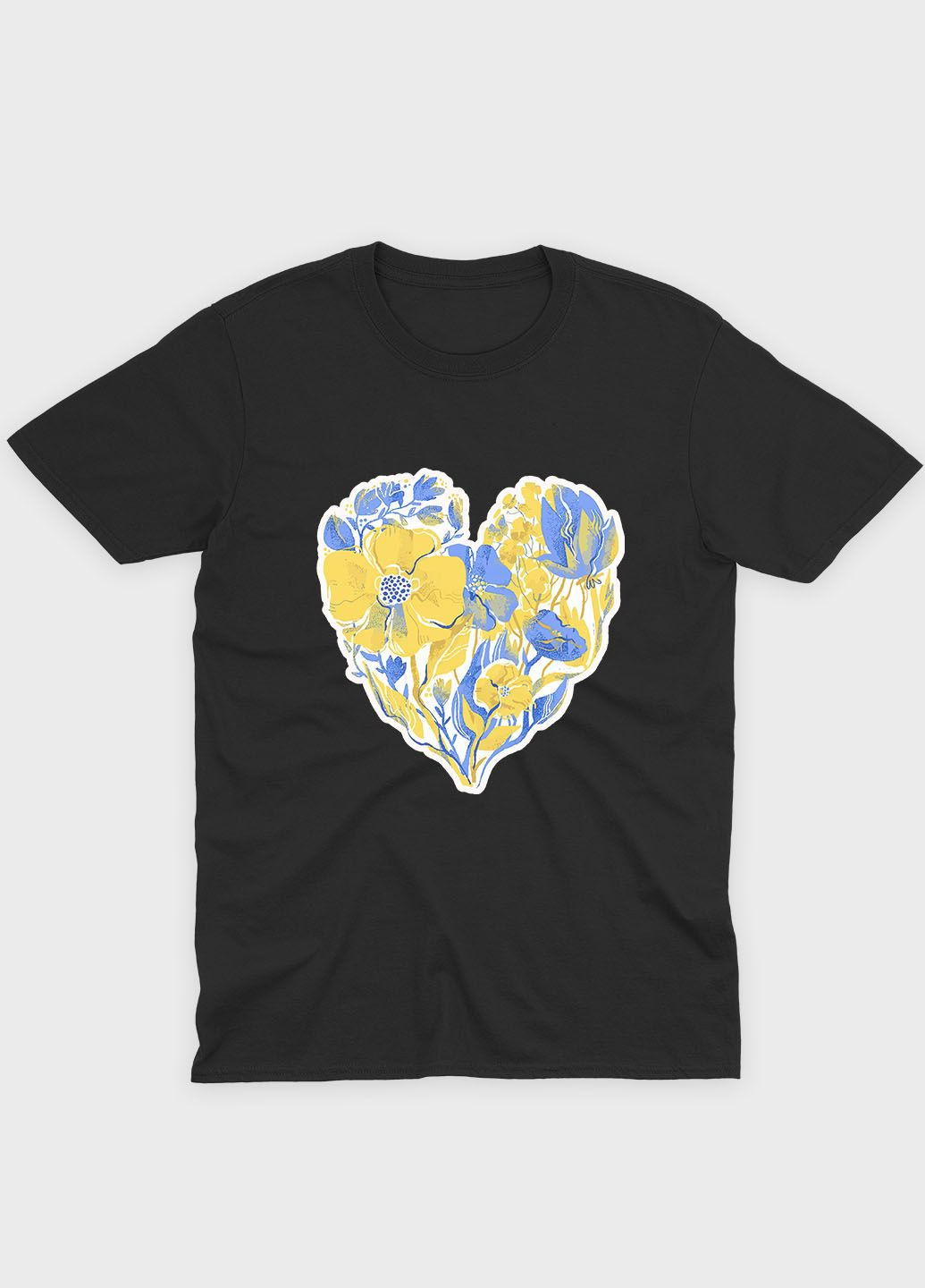 Чорна літня жіноча футболка з патріотичним принтом серце (ts001-3-bl-005-1-103-f) Modno