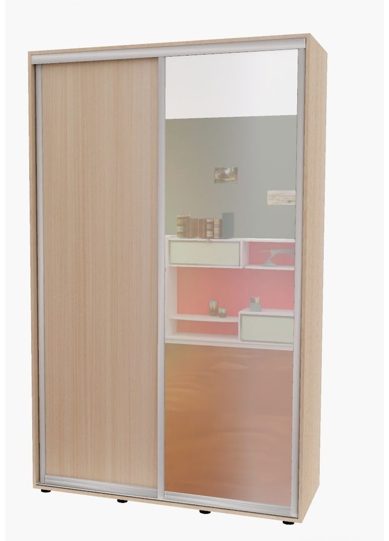 Шкаф-купе двухдверный 140*45*230 см Дуб молочный 2 двери ДСП + Зеркало Алекса (360475373)
