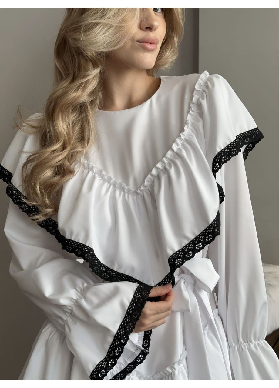 Білий святковий, кежуал жіноча сукня з мереживом Style Point однотонна