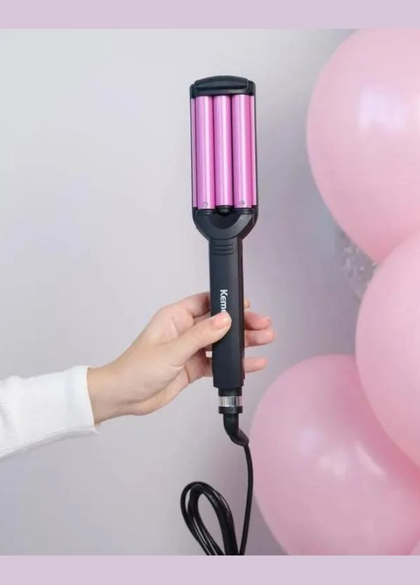 Тройная плойка для завивки волос керамическая 45 Вт розовый (2390000000) Kemei JFQ-KM-2022 (340114294)