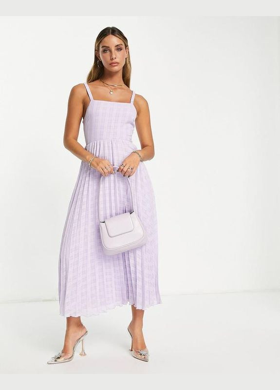 Бузкова сукня міді у клітинку з відкритою спинкою та бантом Asos