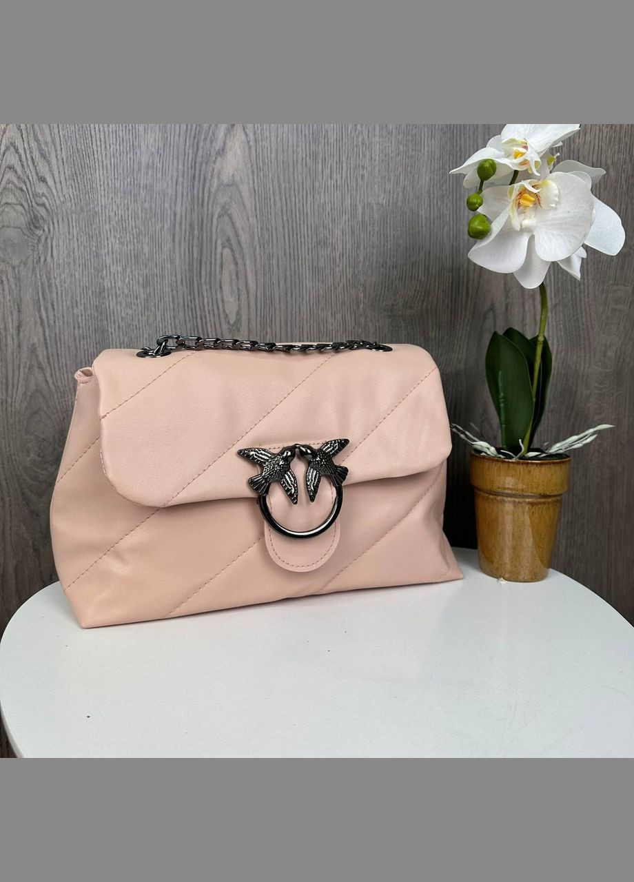 Качественная женская минисумочка клатч на плечо в стиле Пинко стеганая, маленькая сумка Pinko птички Пудровый No Brand (334730207)