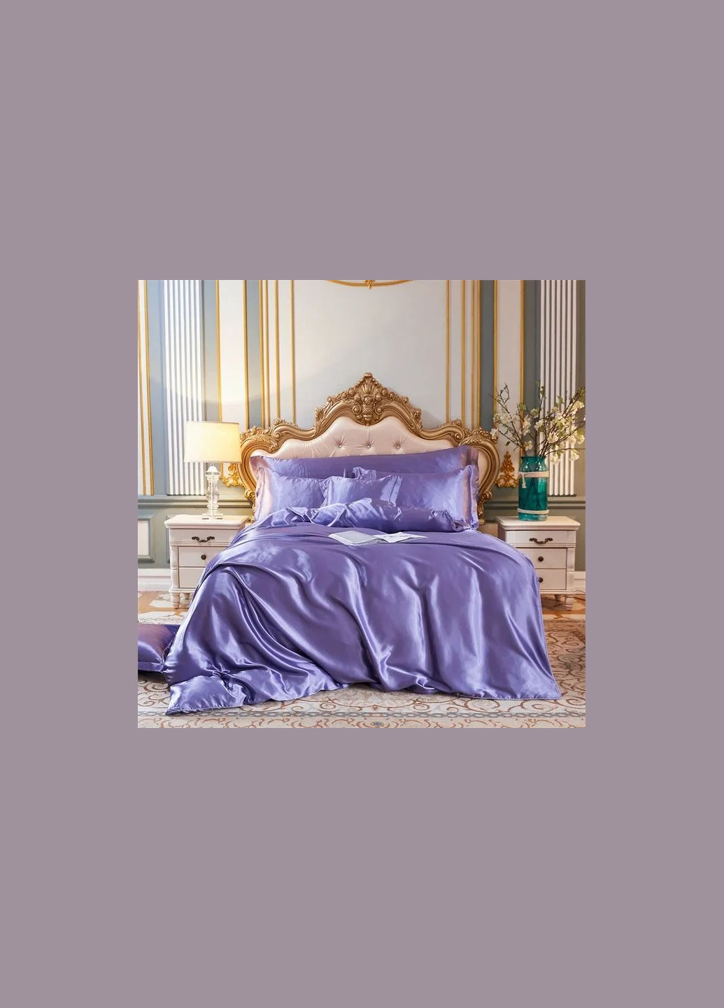 Атласное Сиреневое двуспальное постельное белье 175х210см Moka textile (308071720)