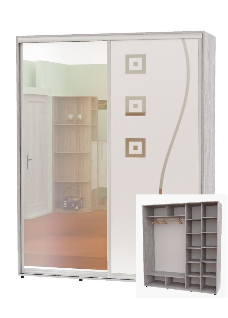 Шкаф-купе двухдверный 200*60*250 Индастриал Зеркало/Зеркало с пескоструйным рисунком Алекса (360434197)