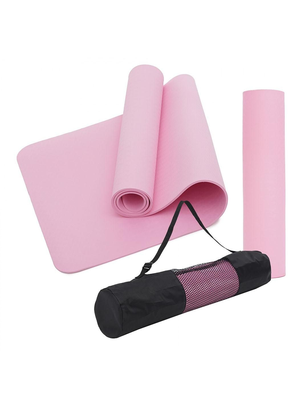 Килимок (мат) спортивний TPE 183 x 61 x 0.6 см для йоги та фітнесу SV-EZ0055 Pink SportVida (278567870)