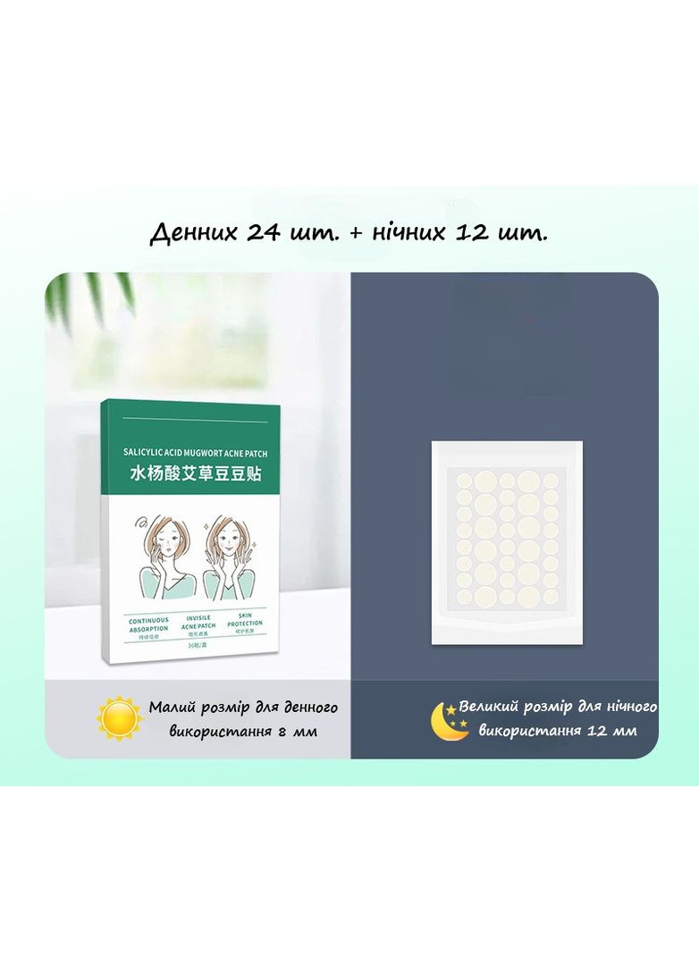Набір патчів від прищів 36 шт 24 денні водонепроникні та 12 нічні з підвищеним поглинанням прозорі No Brand (352768058)
