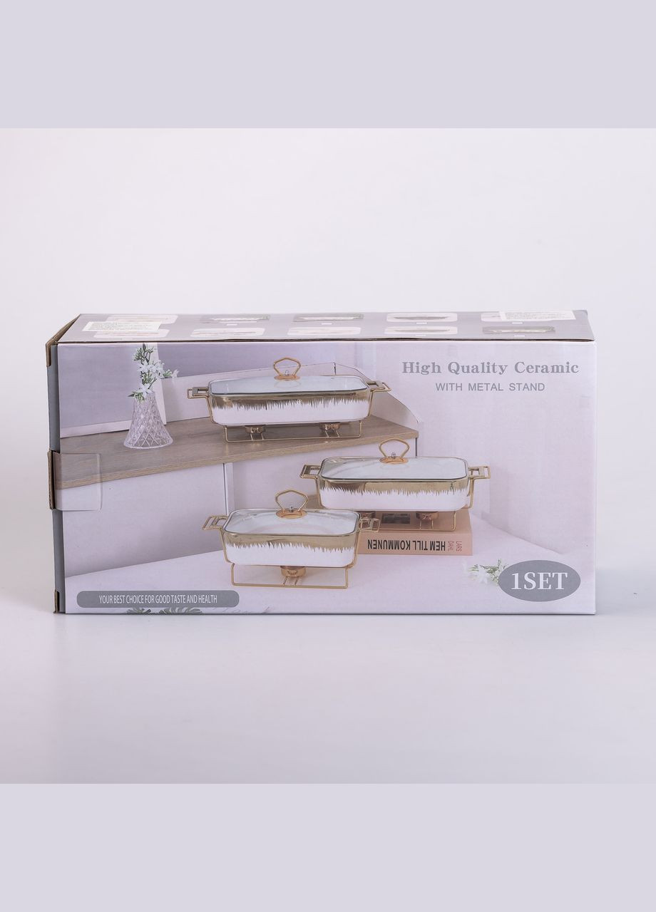 Мармитница керамическая 1л SA1107-S прямоугольная на подставке с орнаментом белый Yiwu (328287570)